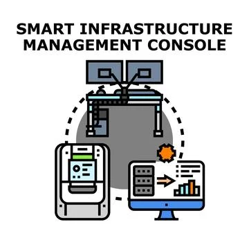 Smart infrastructure management console controlling modern city systems Stock Illustration
