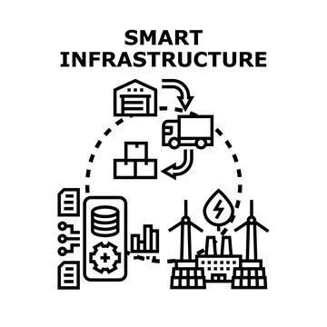Smart infrastructure system connecting logistics, energy, and data Stock Illustration