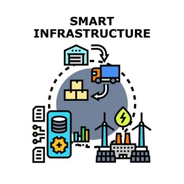 Smart infrastructure system connecting logistics, energy, and data Stock Illustration