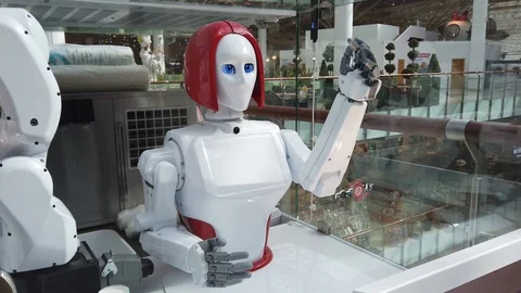 Smart intelligent vending robot machine delivers unique shopping experience in Stock Footage 129832077