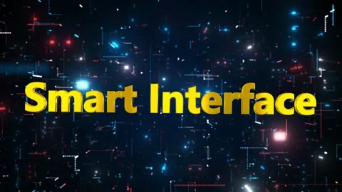 Smart interface with glowing neon lines on dark background Stock Footage 338236413