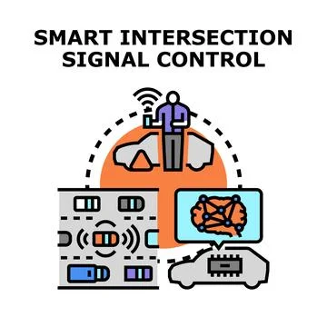 Smart intersection signal control system technology Stock Illustration