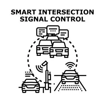 Smart intersection signal control system optimizing urban traffic Stock Illustration