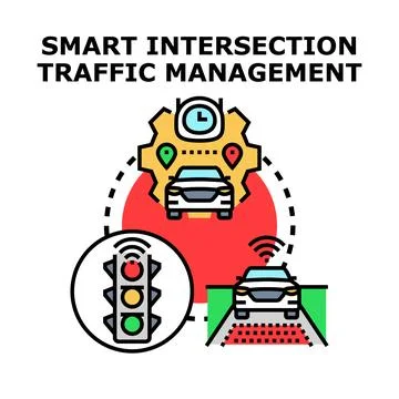 Smart intersection traffic management system controlling autonomous vehicles Stock Illustration