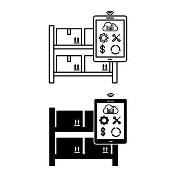 Smart Inventory Management Icons. Line and Glyph Vector Illustrations. Inve.. Stock Illustration