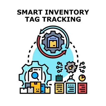 Smart inventory tag tracking management system optimizing operations Stock Illustration