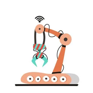 Smart IoT Robotic Arm WiFi Signal Flat Vector Icon Illustrazione stock