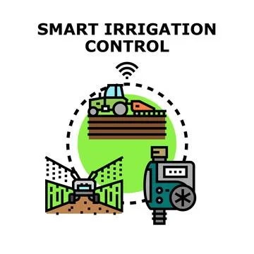Smart irrigation control system managing crop cultivation Stock Illustration