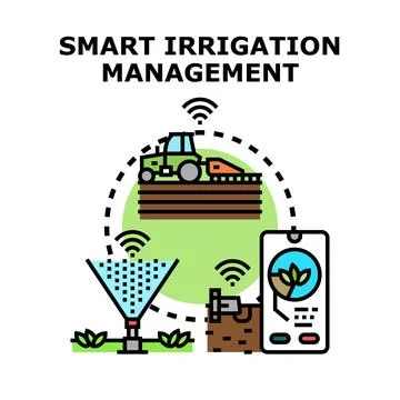 Smart irrigation managing agriculture process with technology control Stock Illustration