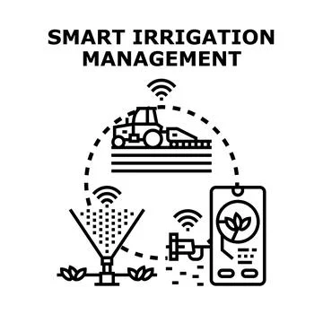 Smart irrigation managing agriculture process with technology control Stock Illustration