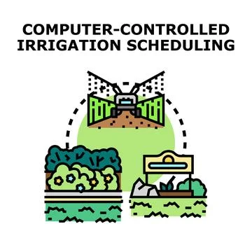 Smart irrigation scheduling managing garden water zones Stock Illustration