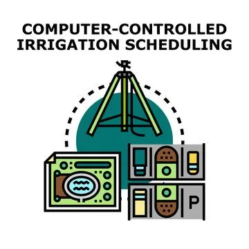 Smart irrigation scheduling managing water resources for agriculture Stock Illustration