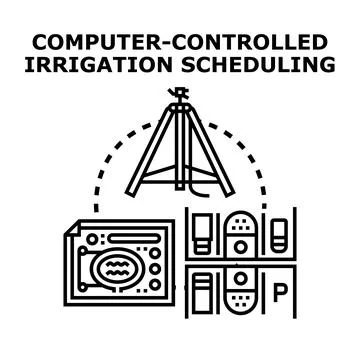 Smart irrigation scheduling managing water resources for agriculture Stock Illustration