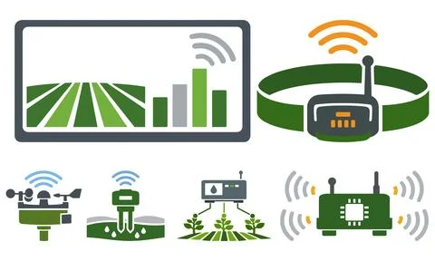 Smart Irrigation System Icons Set with Soil Sensor Wireless Controller and .. Illustrazione stock