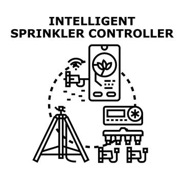Smart irrigation system managing water for garden plants Stock Illustration