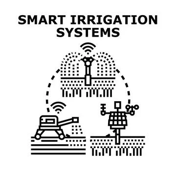 Smart irrigation systems optimizing water distribution on agricultural fields Stock Illustration
