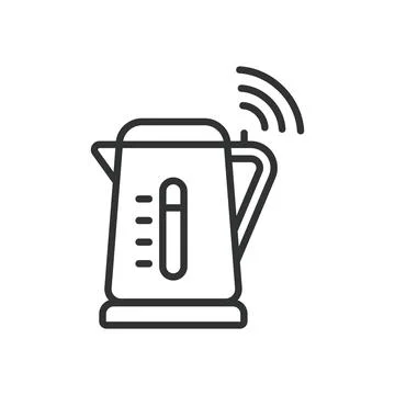 Smart kettle, icon in line design. Smart kettles, smart home, kettle technology Stock Illustration
