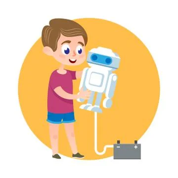 Smart Kid Making Robot. Catroon Illustration. 스톡 일러스트