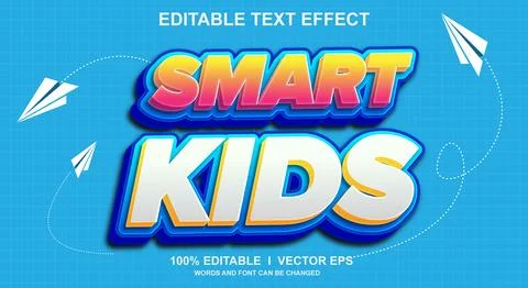 Smart kids 3d vector text effect with modern style design Stock Illustration