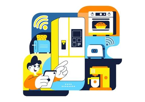 Smart Kitchen Appliances Illustration for Modern Home with Connected Cookin.. Stock Illustration