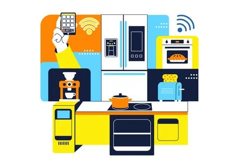 Smart Kitchen Appliances Illustration for Modern Home with Connected Cookin.. Stock Illustration
