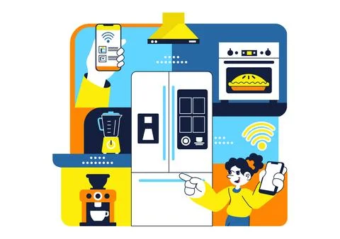 Smart Kitchen Appliances Illustration for Modern Home with Connected Cookin.. Stock Illustration