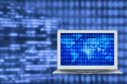 Smart laptop with big data background on screen Stock Photos