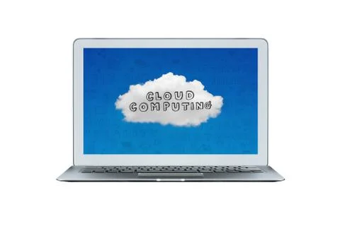 Smart laptop with cloud computing background on screen Foto stock