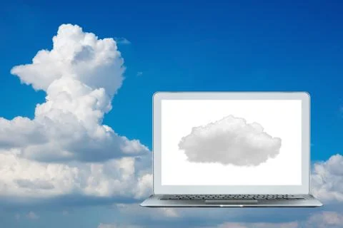 Smart laptop with cloud computing background on screen Photos