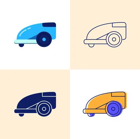 Smart lawn mower icon set in flat and line style Stock Illustration