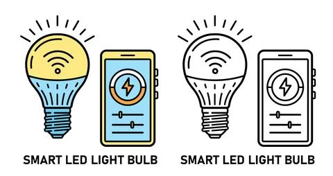 Smart LED light bulb lamp, electric lightbulb mobile phone lighting control icon Illustrazione stock