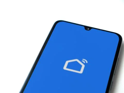 Smart Life app launch screen on smartphone on white background Stock Photos
