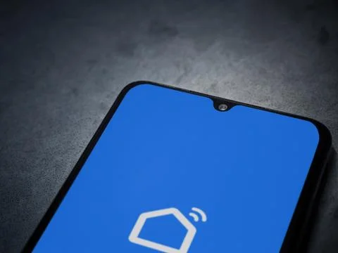 Smart Life app launch screen on smartphone on dark marble stone background Stock Photos