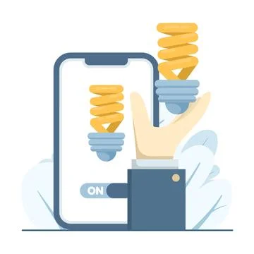 Smart light control using mobile app, home automation concept. Stock Illustration