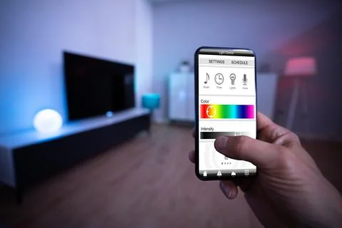 Smart Light Control Using Mobile Phone Stock Photos