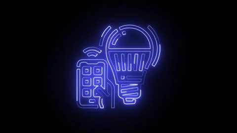 Smart Light Icon Isolated on Black Background, Intelligent Lamp Neon Line A.. Stock Footage 324635232