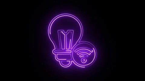 Smart Light Icon Isolated on Black Background, Automation Neon Line Motion .. Video stock 324966701