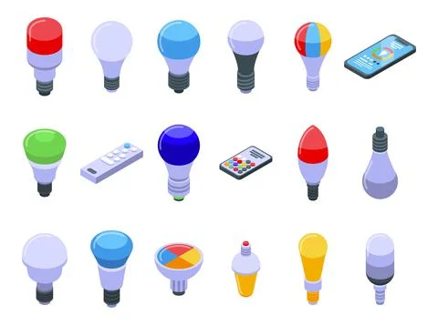 Smart lightbulb icons set isometric vector. Brain think idea Illustrazione stock