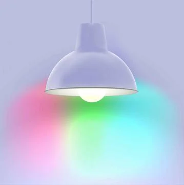Smart lighting concept. Hanging lamp with smart led bulb on multicolor Stock Illustration