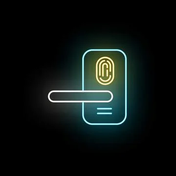 Smart lock fingerprint authentication system neon glow Stock Illustration