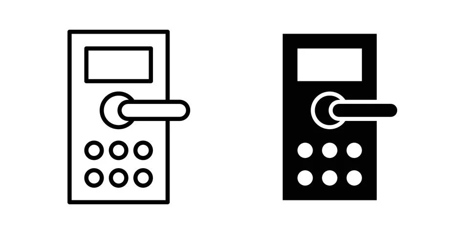 Smart lock icon solid, line, and editable vector set. Stock Illustration
