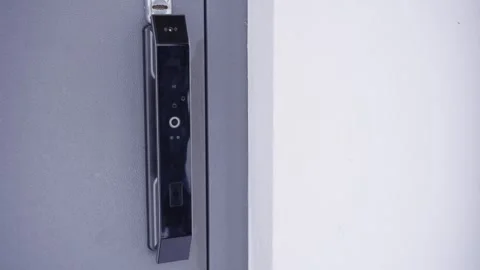 Smart Lock On Metal Gray House Front Door Stock Footage 328645485