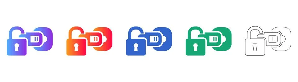 Smart Lock Security and Authentication Icons Stock Illustration