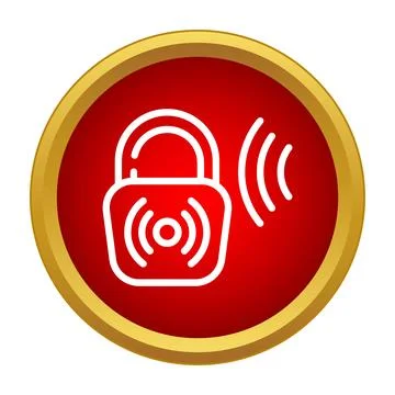 Smart lock wireless signal security icon on red button Illustrazione stock