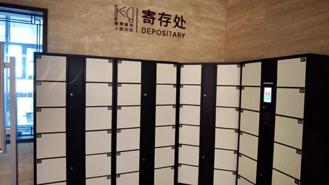 Smart Lockers at Public Depository Facility in China Stock Footage 333548538