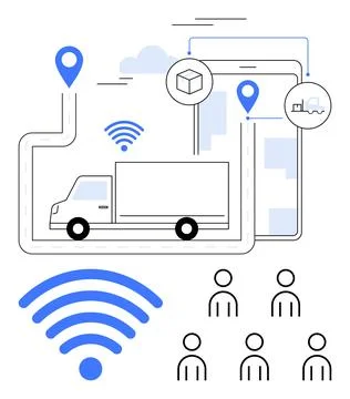 Smart Logistics and Fleet Tracking Through Wireless Connectivity and Data I.. Stock Illustration