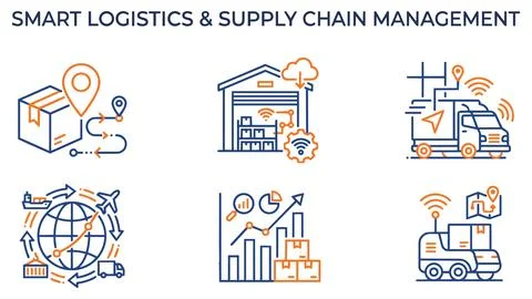 Smart logistics and supply chain management digital icons with logistics Stock Illustration