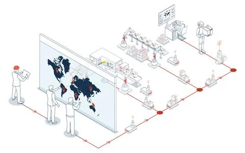 Smart logistics automated warehouses, efficient labor, wireless transport, .. Stock Illustration