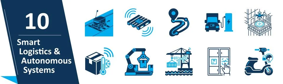 Smart Logistics &amp; Autonomous Systems Vector Icons Stock Illustration