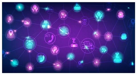 Smart Logistics background with global logistics Warehouse Logistics, Sea Fre Stock Illustration